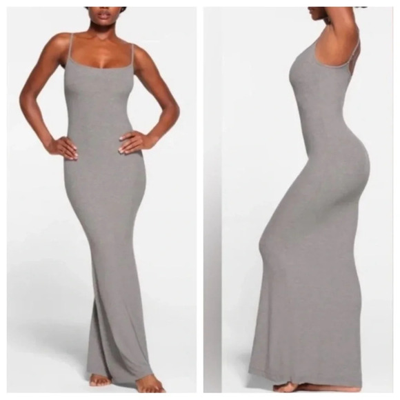 New! SKIMS Soft Lounge Long Slip maxi Dress Gray nwt 33794 - Picture 1 of 12